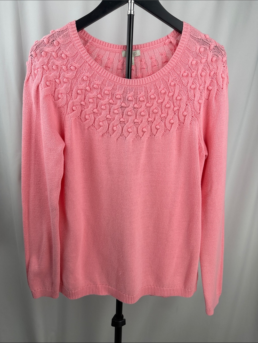 Talbots Pink 100% Cotton Cable Bobble Knit Sweater Medium